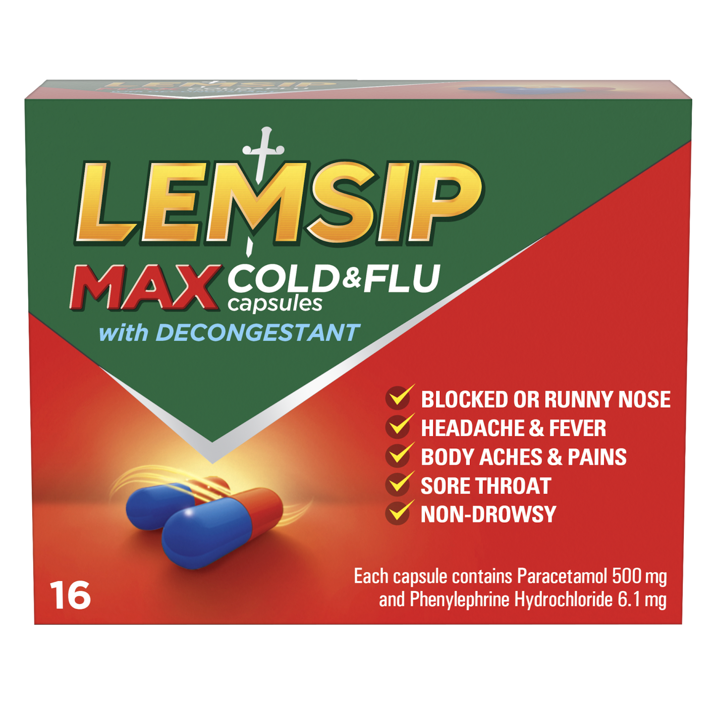 Lempsip Max Cold and Flu Capsules 16 capsules